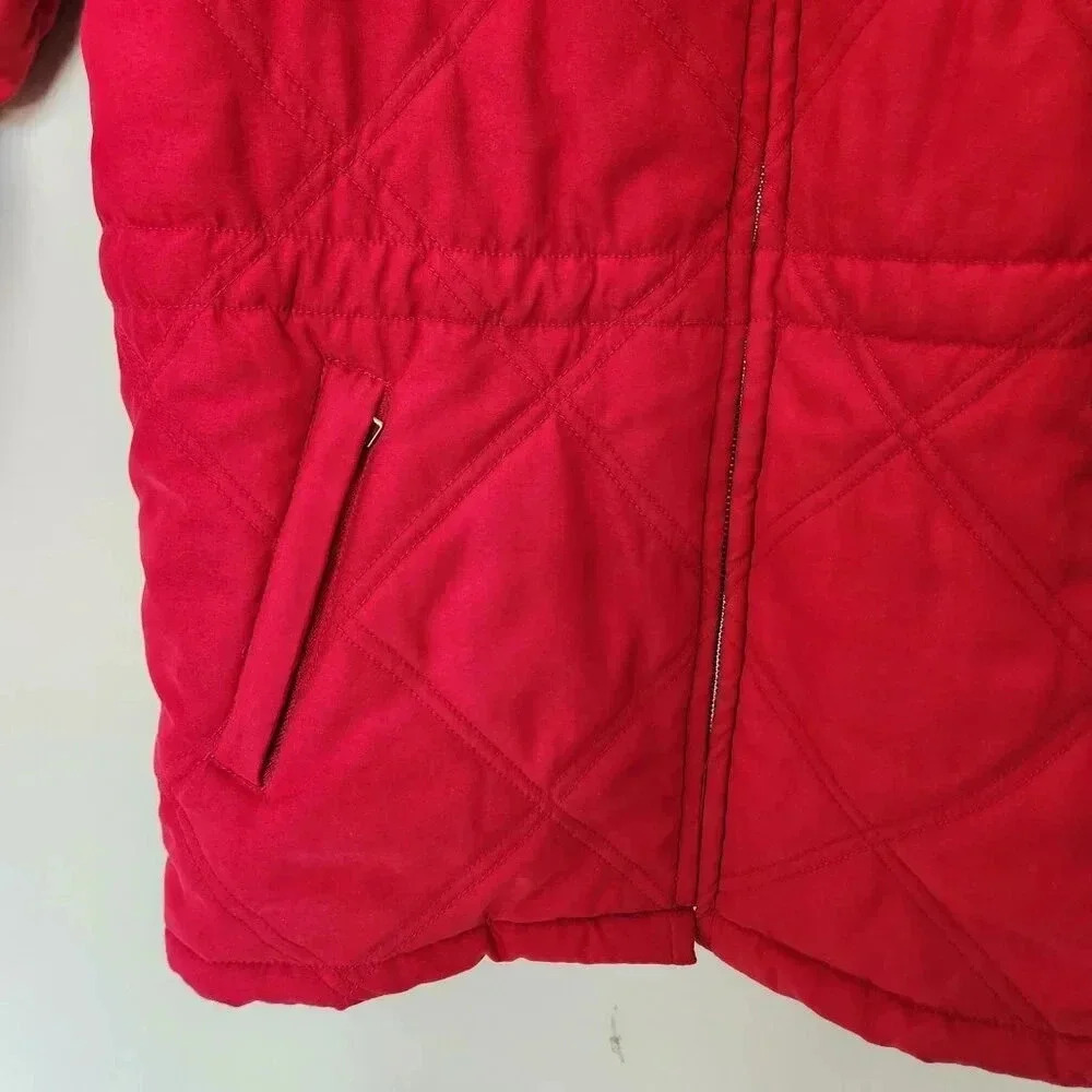 Vintage Talbots Quilted Puffer Jacket Womens Size M Red Nylon Cinchable Bomber - Picture 3 of 11